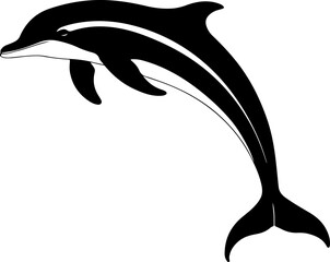 Graceful black and white dolphin leaping silhouette with unique striped markings, perfect for marine life designs, ocean themes, and aquatic art, symbolizing freedom and intelligence.