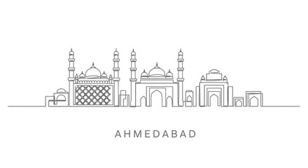 Naklejka premium Ahmedabad Skyline Line Art Minimal India.