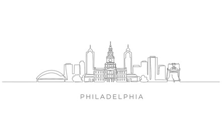 Fototapeta premium Philadelphia Skyline with USA, Line art, and Landmark.