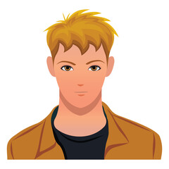 Stylish young man avatar with messy blonde hair in flat vector style. Great for profile icons, male illustrations, app UI, web avatars, and branding visuals.