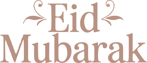  Stylish "Eid Mubarak" text in a soft brown hue with elegant flourishes, perfect for festive Islamic greetings, digital banners, and holiday celebration designs.