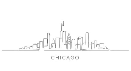 Naklejka premium Chicago Skyline Line Art with Cityscape Outline.