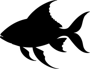  Dynamic black fish silhouette with distinctive spiked fins and an elongated body, perfect for bold aquatic designs, fishing motifs, and marine life illustrations.
