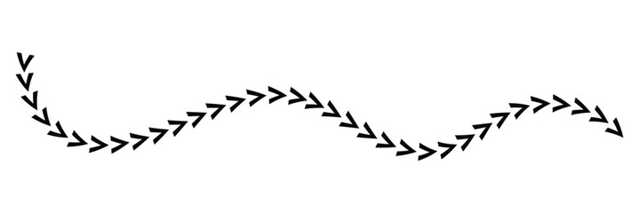Wavy Curved Arrows Set – Hand Drawn Style Illustration on white background. 