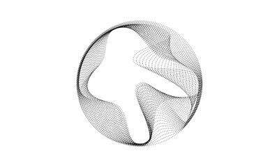 Abstract vector round shape with flowing dot particles, smooth wavy curves on a white background. Suitable for technology, science, posters, banners, brochures, covers, websites, and pamphlets.