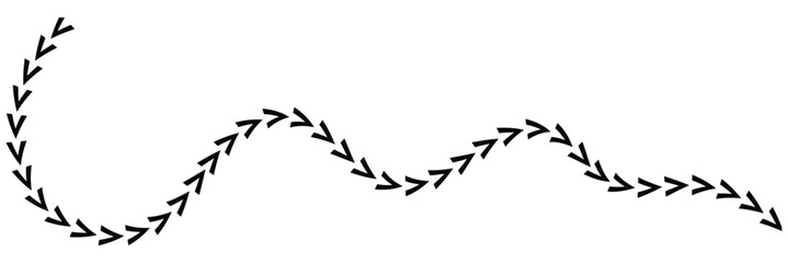 Wavy Curved Arrows Set – Hand Drawn Style Illustration on white background. 