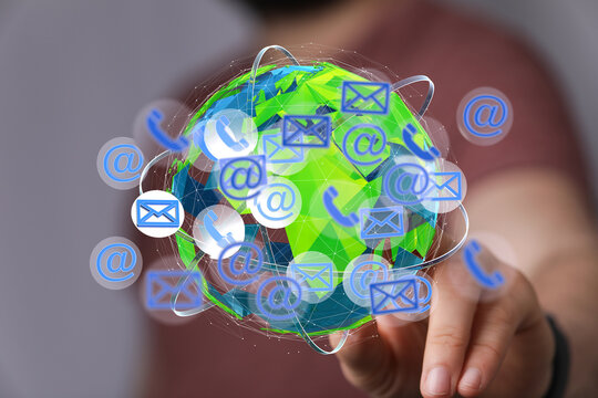 Image depicting worldwide connectivity via email, phone, and internet.  Modern communication technology. - Powered by Adobe