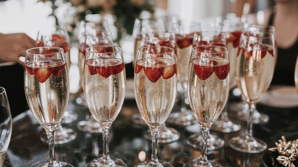 Effervescent drink accompanied by strawberries