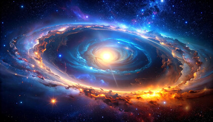 An abstract masterpiece capturing the essence of a spiral galaxy. Represents cosmic wonder, space exploration, and the universe.