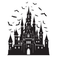 Obraz premium Haunted Castle Silhouette | Gothic Horror Vector in Black. AI generator