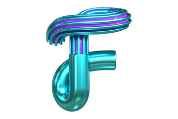 Futuristic candy tube letter F in glossy blue and magenta. High quality 3D rendering typography.