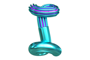 3D metallic cyan and purple striped alphabet letter I. High quality 3D rendering single-line font design element.