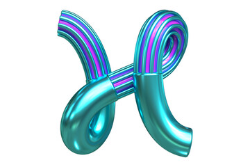 Abstract ribbon letter H. High gloss character with twisted tube effect. High quality 3D rendering.