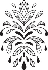 Black floral ornamental design with teardrop elements white