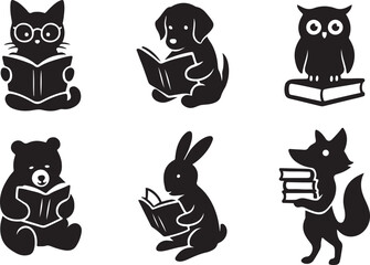 Cute Animals Reading Books - A Collection of Adorable Silhouettes