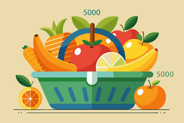 Fototapeta premium Fruit Market Basket With Apples Bananas And Oranges 
