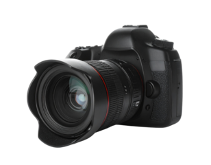 A robust black camera dolly with wheels, isolated on a clean white background.