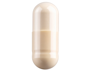 Beige Supplement Capsule Standing Upright with Glossy Surface, PNG Cutout