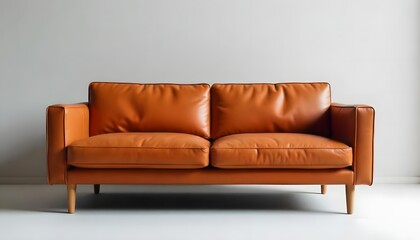 Comfortable brown leather two-seater sofa with clean lines, ideal for modern living spaces.