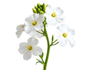 Obraz premium Single White Wallflower Stem with Open Blooms and Buds, Transparent PNG”