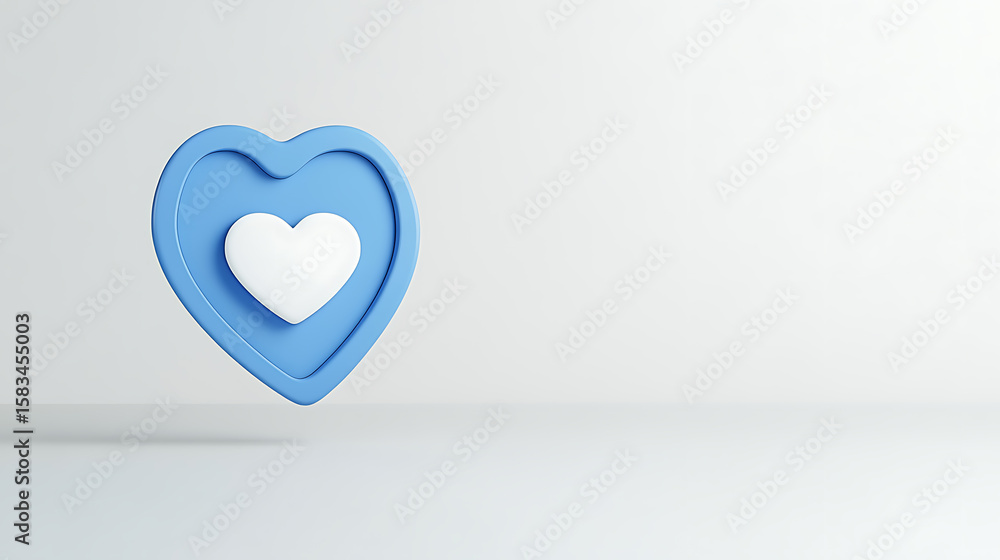 Fototapete a 3d rendering of a light blue heart shape with a smaller white heart nestled inside, creating a sim