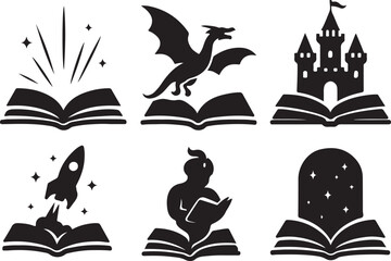 Magic and adventure: Open book illustrations with fantasy elements