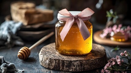 Honey Jar with Ribbon Tied Gift Card for Get Well Soon