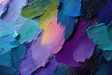 Obraz premium Dynamic acrylic painting in vivid violet, blue and green tones with rich textured brushstrokes on canvas, perfect as backdrop for digital artwork, album covers or contemporary wall decor