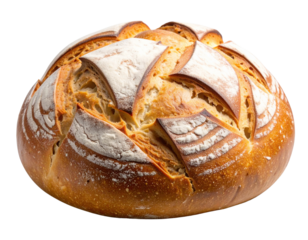  Firefly Front-facing view of a whole round sourdough bread loaf with a golden-brown crust, ar 654886 PNG