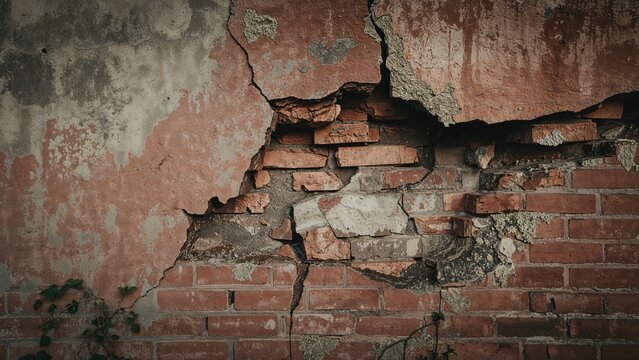 A crumbling brick barrier worn down by years