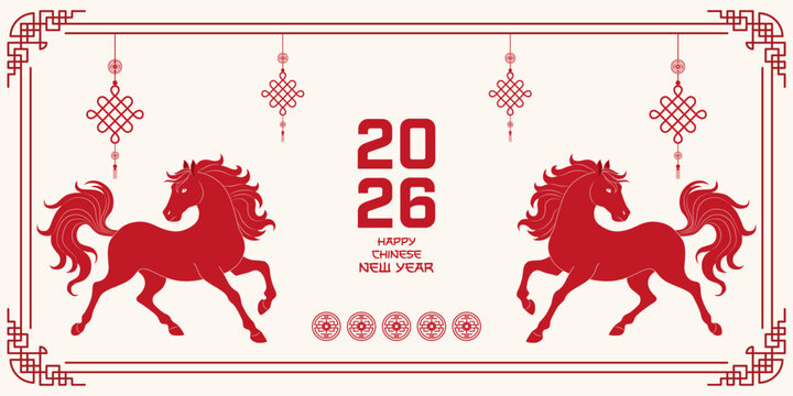 Happy Chinese New Year background 2026. Year of the horse. Vector illustration