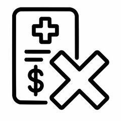 Fototapeta premium 'X' over hospital bill. Coverage rejection symbol