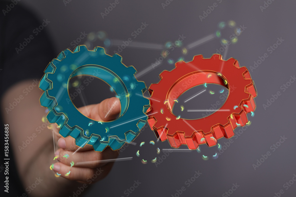 Aufkleber abstract image of gears symbolizing teamwork, collaboration, and efficient processes.