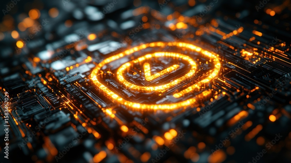 Poster glowing circuit board with check mark