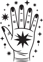 Fototapeta premium Black Hand with Star Palm and Nails Illustration