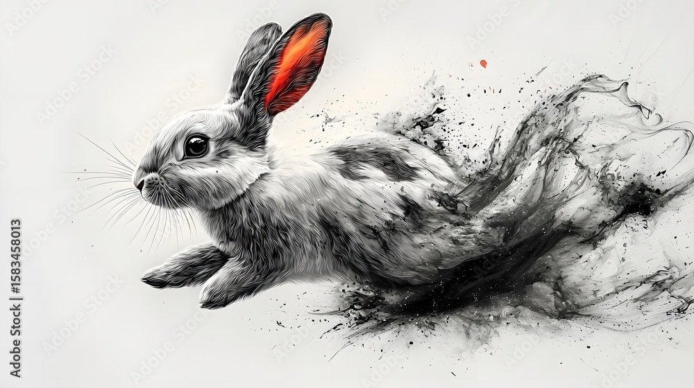 Poster minimalist rabbit mid leap flowing lines capturing dynamic movement