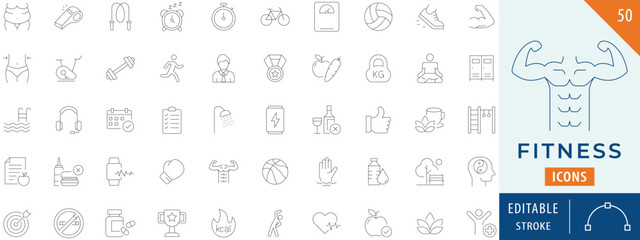 Fitness icon collection set. Editable stroke.