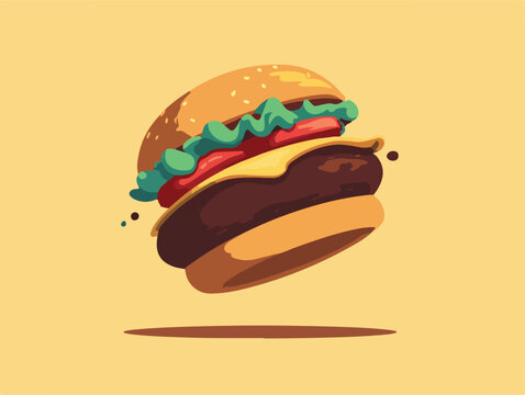 Colorful flat vector design of a delicious burger with sauces, ideal for fast food menus, infographics, and digital culinary content.