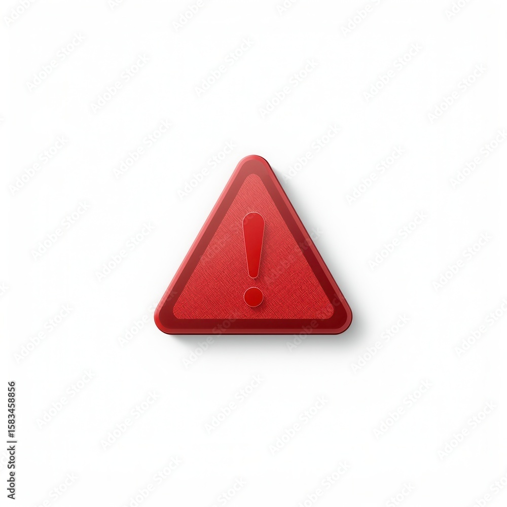 Poster a textured red triangular sign with a red exclamation point inside, set against a white background.