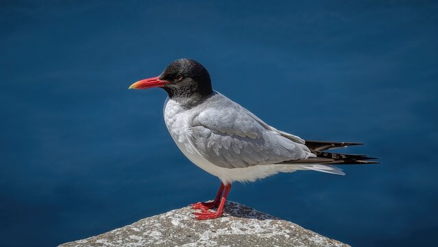 A coastal bird perched on a narrow platform