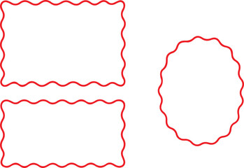 Wavy edge shapes frame box vector illustration isolated on white. Squiggle curve doodle rectangle and oval sketch. 