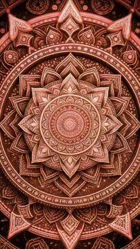Intricate mandala designs transition through vivid colors and luminous glows, creating a mesmerizing visual design.