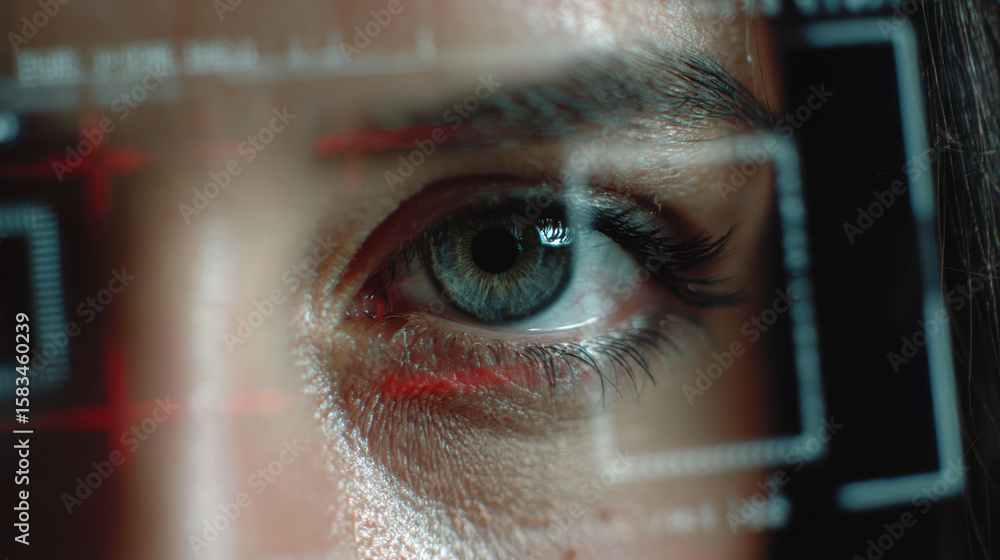 Poster futuristic eye scan for an inclusive user experience. focused biometric security check for human ide