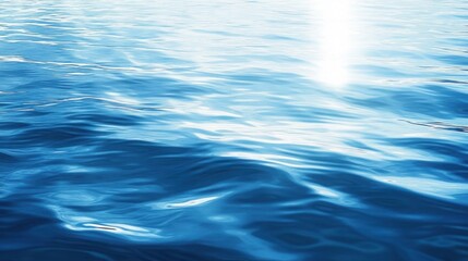 Abstract background features horizontal blue and white stripes that evoke the feeling of a water surface shimmering under sunlight