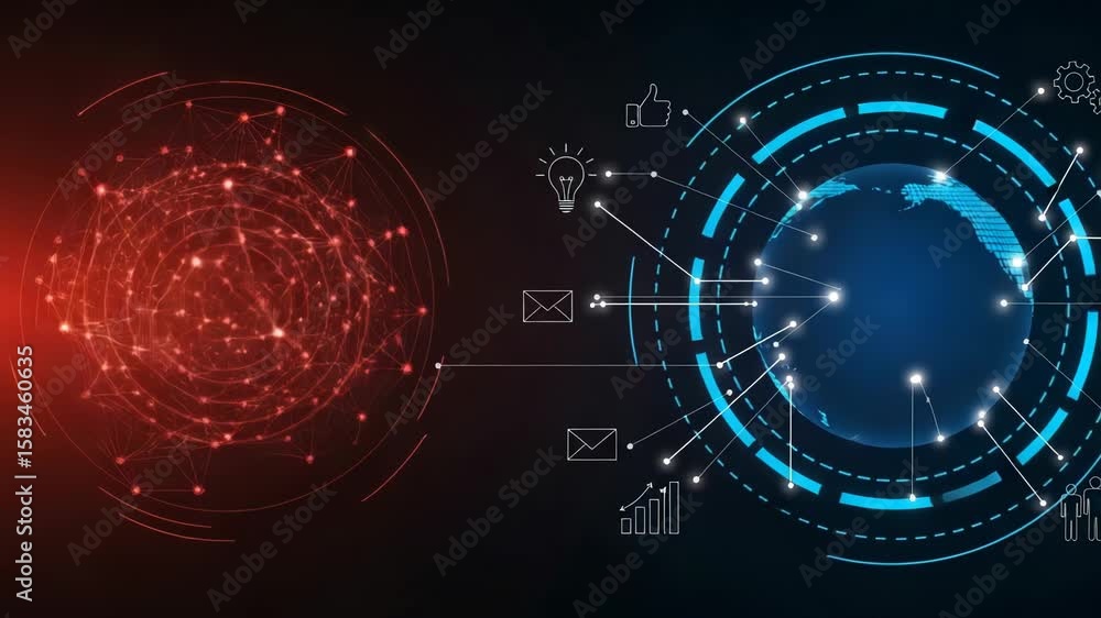Poster a digital network connecting the globe with abstract data points and communication icons in a futuri