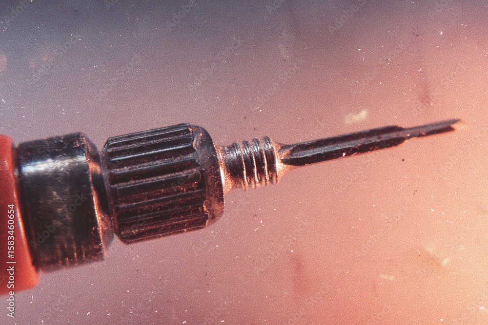 Aufkleber close-up view of a screwdriver tip highlighting detailed craftsmanship and design features in warm l