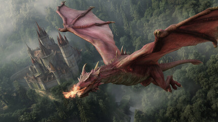 Dragon with castle