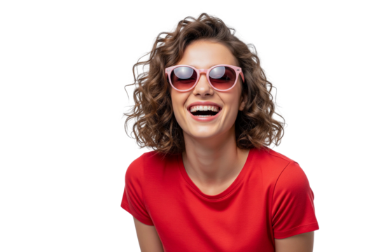 young woman with glasses on white