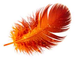 Glowing phoenix feather with embers and magical sparkles, isolated on a transparent background
