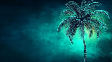 Neon palm tree against a teal night sky